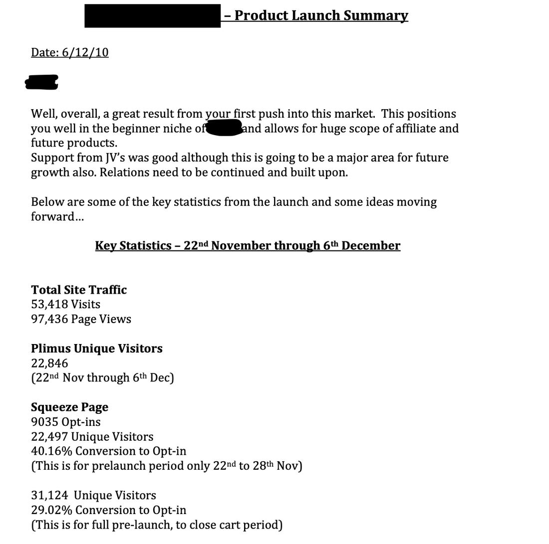 Product launch summary report dated 6/12/10