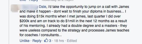 Client comment describing going from $15K months to over $200K in a quarter