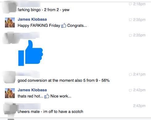 Message thread about closing 2 from 2 and converting 5 from 9 at 56%