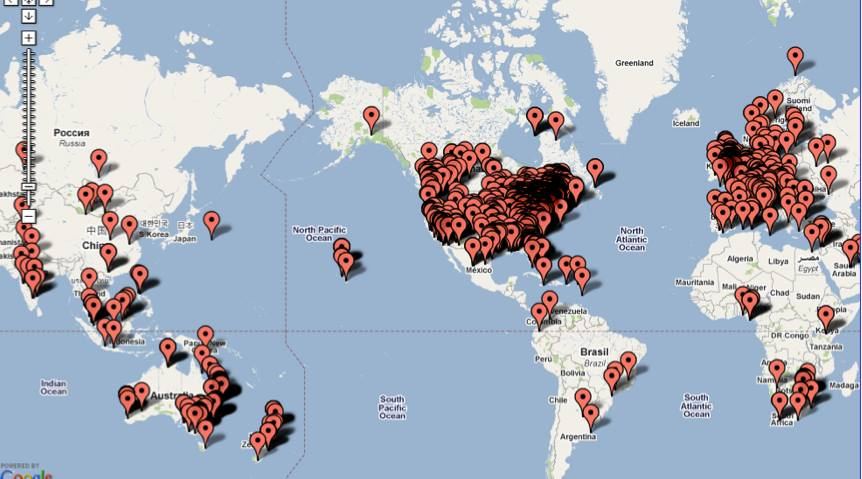 World map covered in buyer location pins from a single launch